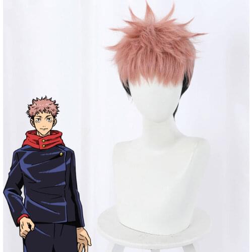 Anime Jujutsu Kaisen Cosplay Yuji Itadori Wig Jujutsu Kaisen Yuji Itadori Pink Black Short Heat Resistant fiber Hair Wigs