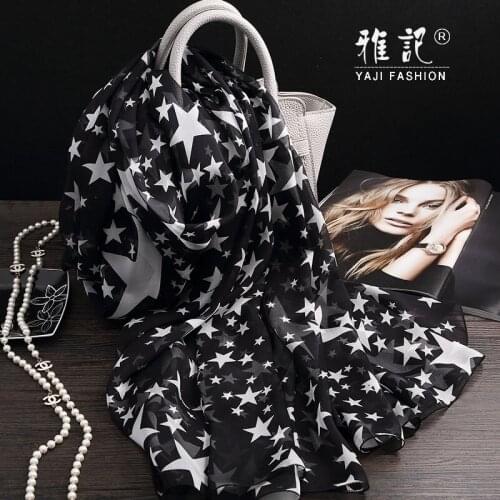 100% Real silk scarf Women 2020 Foulard Femme female Black and white stars Hangzhou long printed silk scarves autumn winter