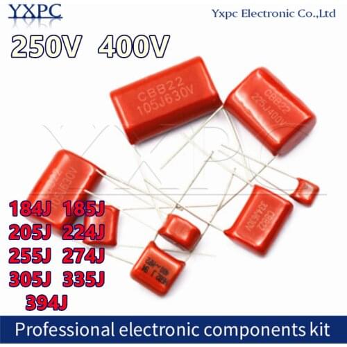 10pcs CBB22 CBB21 CBB polypropylene film capacitor 250V 400V 184J 185J 205J 224J 255J 274J 305J 335J 394J