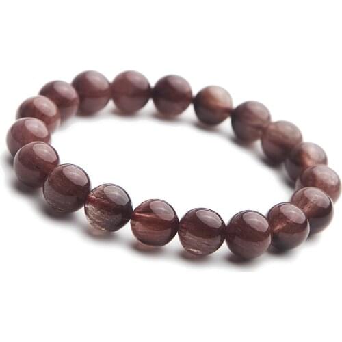 Drop Shipping Women Men Stretch Crystal Round Bead Natural Stone Bracelet 10mm Natural Red Rutilated Quartz Bracelet