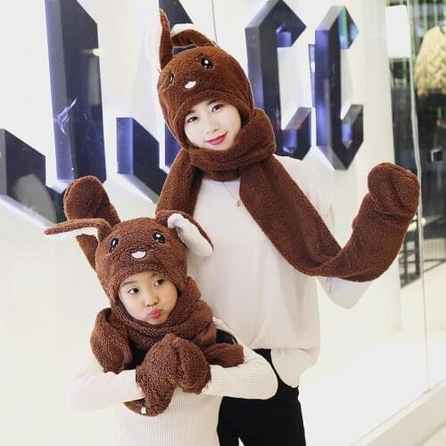 Unisex 3 in 1 Scarf Hat Glovest Funny Air Float Filling Ear Moving Cap Cartoon Plush Stuffed Toys Gifts for child and adult