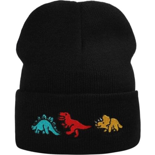 New autumn and winter men and women warm hat embroidery small dinosaur cartoon patterns fashion cotton beanies knitted hats