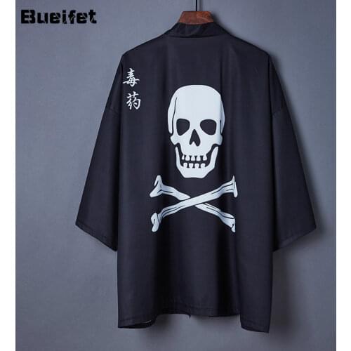 Loose Traditional Japanese Kimonos Cardigan Skull Series Men Harajuku Streetwear Blouse Haori Obi Asian Clothes Samurai Kimono