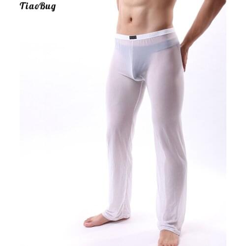 TiaoBug Men Casual See-Though Mesh Pajama Bottoms Ultra-Thin Pants Low Waist Elastic Waistband Trousers Nightwear Swimwear