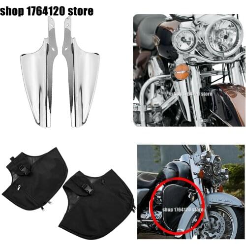 Front Fork Mount Wind Deflectors + Soft Lowers Chaps Leg Warmer For Harley Touring Road King Street Glide FLHX 1995-2020