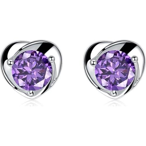 Crystal Zircon Heart Shape 925 Sterling Silver Stud Earrings For Women Fashion Jewelry Gift Ear Accessories