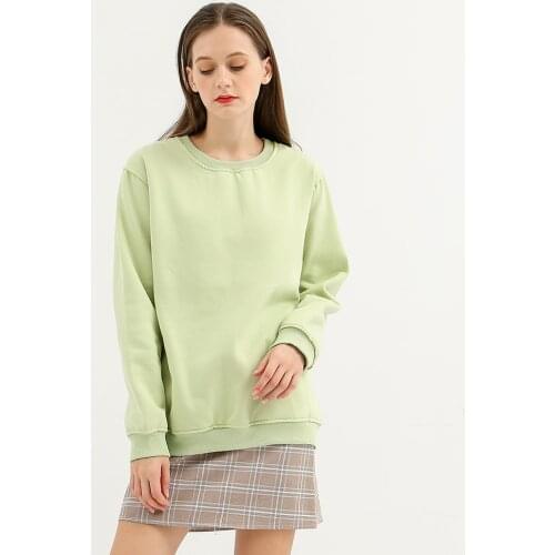 Korean Style Women Hoodies Solid Color Ladies O-Neck Sweatshirts Long-Sleeved Cotton Hooded Pullover Plus Size Loose Streetwear