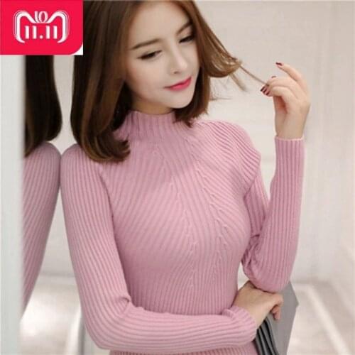 Women turtleneck sweater 2018 Casual spring bottoming slim warm knitted pullovers female burderry women