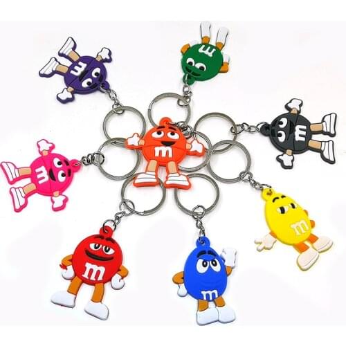 1PCS PVC new arrival keychain colorful Bean cartoon figure key ring funny pattern key-holder trinket kid children birthday gift