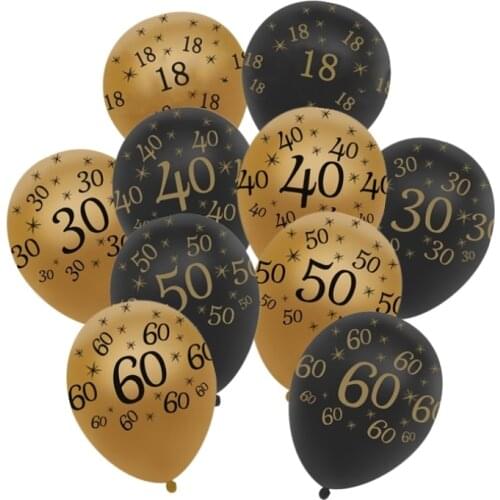 10pcs 18 30 40 50 60 Number Latex Balloons Happy Birthday Decoration Wedding Anniversary Gold Black Globos Inflatable Air Balls