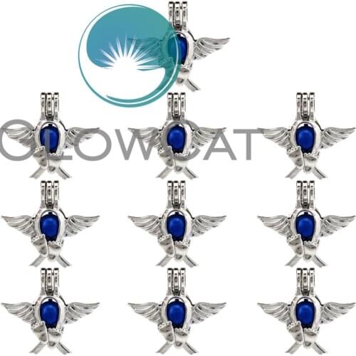 10X K697 Angel Wing Infant Loss Awareness Beads Cage Jewelry Making Perfume Essential Oil Diffuser Pearl Cage Locket Pendant