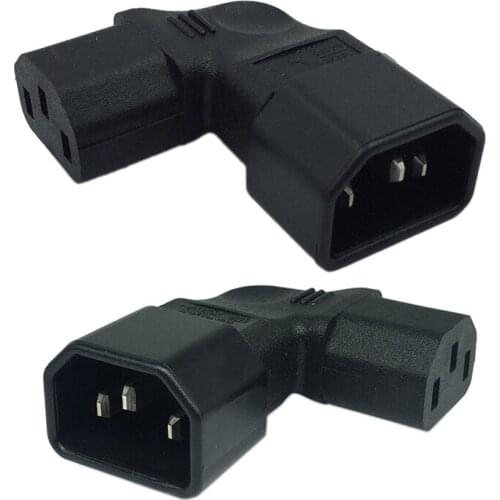 2Pcs Right/Left Angle IEC 320 C14 3 Pin Male To C13 Female PDU PSU UPS Power Extension Adapter Receptacle For LCD LED TV Wall Mo