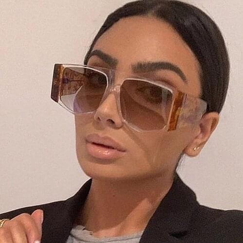 2021 Fashion Oversized Square Sunglasses Women Men Vintage Colorful Leopard Gradient Eyewear Shades UV400 Wide Legs Sun Glasses