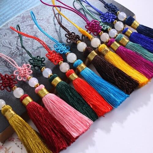 50pc/lot 8cm Chinese Knots Tassels With Fake Jade Beads Fringe Trim For Jewelry Diy Vintage Crafts Making Fan Pendant Ornaments
