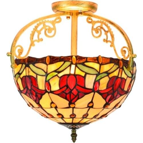 American Rural creative Tiffany color glass corridor half hung ceiling lamp, bar restaurant lamp red tulip lamp