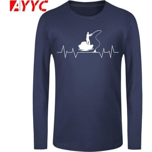 AYYC long sleeve tee Clothing Funny Fishing Shirts For Men Fishing Heartbeat T Shirt