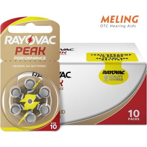 Meling RAYOVAC PEAK 60 x Hearing Aid Batteries A10 10A ZA10 10 S10, 60 PCS Zinc Air 10/A10