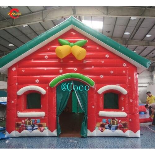 Free air ship to door! 8x5m giant inflatable santa house, pvc good quality inflatable santa grotto for Christmas party