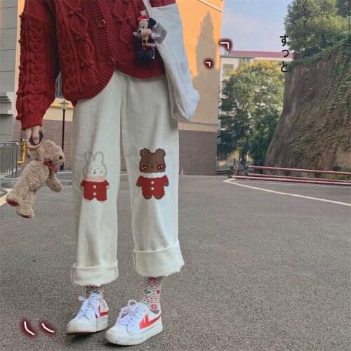 Cartoon Ins Bear Print Pants Fashion Girl Harajuku Loose Pants Cute Casual Funny Straight Summer Kawaii High Street Pants Women