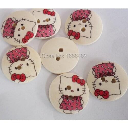 Wood Sewing Button Scrapbooking Round At Random Two Holes Cartoon cat 1.8cm Dia, 50PCs 2015 new