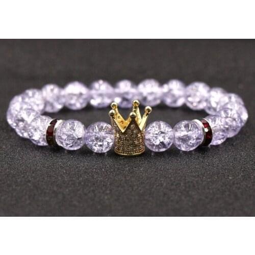 Purple Blossom Crystal Bracelet Round Bead Bracelet Bangles 4 Color Alloy Micro Inlaid Crown Jewelry Women Men Elastic Bangles