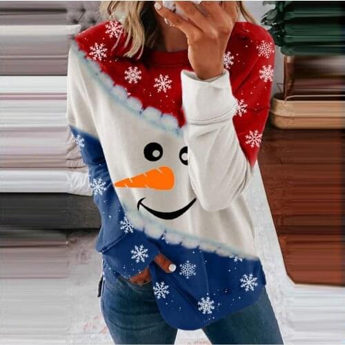 Womens T Shirt Popular Autumn Winter O-neck Loose Christmas Printed Tees Top De Mujer Casual Long Sleeve T-shirt Tops for Women
