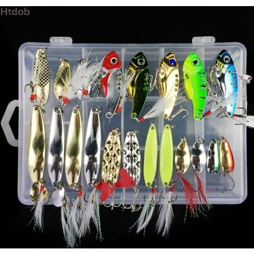 Htdob 20 Pcs Fish Spoon Metal VIB Lure Sequins Kit Artificial Bait Mixed Colors/Style Fishing Lures Tackle Drop shipping