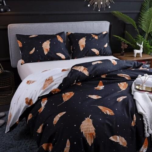 LOVINSUNSHINE Comforter Bedding Sets King Black Bedding Set Queen Size Luxury Golden Feather Printed Duvet Cover Set