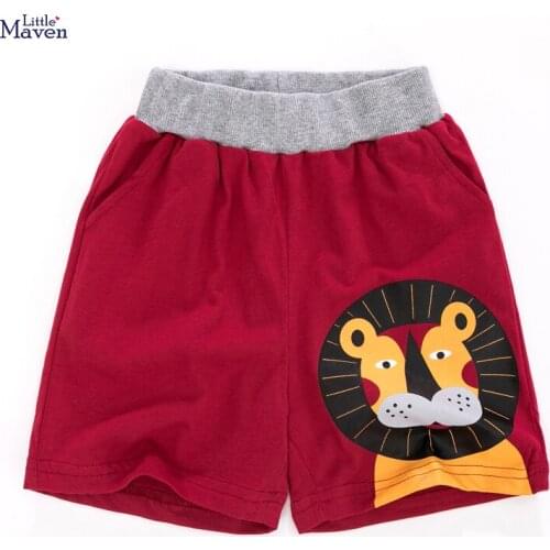 Little Maven New Summer Kids Clothing Wine Red Printed Line 2-7yrs Cotton Knitted Drawstring Boys Casual Elastic Waist Shorts