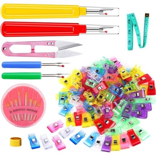 LMDZ 4Pcs Sewing Seam Rippers+100Pcs Sewing Fabric Clips+ Thimble+Scissors+30Pcs Sewing Needles For Embroidery