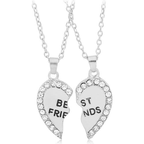 Best Friends Heart Shaped BFF Diam-ond Break Pendent Necklaces Friendship Gift for Friends