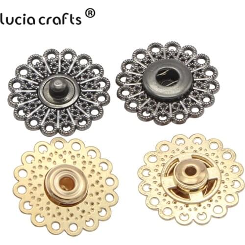 Lucia crafts 5 pairs/lot Gold/Gun black Flower Shape Metal Snap Fasteners Press Buttons DIY Sewing Clothes Accessories G0522