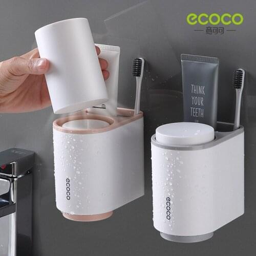 Ecoco Magnetic Toothbrush Holder With Cups, Toothbrush Storage Dust-proof, Wall-mounted Bathroom Mouthwash Cups Storage