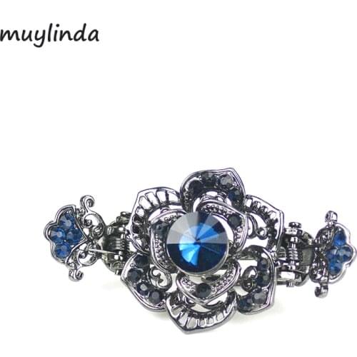 Fashion Rose Flower Hair Jewelry Womens Hair accessories Crystal Rhinestone Flower Hair Clips Barrettes Hair Accessories