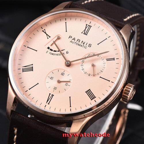 42mm parnis rose golden dial power reserve ST1780 date automatic mens watch 944