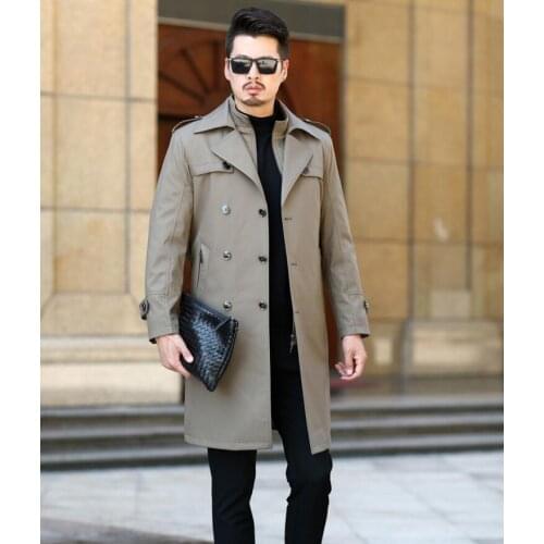 Mens trench coats man Double breasted long coat men Removable wool liner solid color autumn winter overcoat long sleeve
