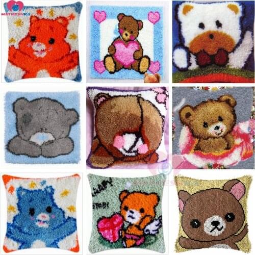 Dropshipping Latch Hook Rug Kit Lovely Bear DIY Unfinished printing canvas Crocheting Yarn pillows Latch Hook kits pillow set