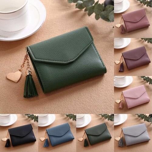 New Female Wallet Cute Student Tassel Pendant Short Wallet Trend Small Fashion PU Wallet Coin Purse Ladies Card Bag For Women