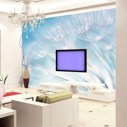 Wholesale Feather dandelion flower 3d mural wallpaper for kids baby room TV background 3d photo mural Papel de parede fresco