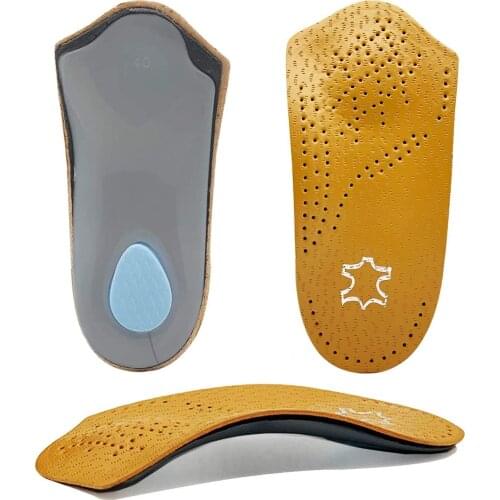 Orthotic Insoles Half Plantar Pad Heel Cushion Light Leather Shoe Inserts for Women and Men Semi-Rigid Arch Support for Flat