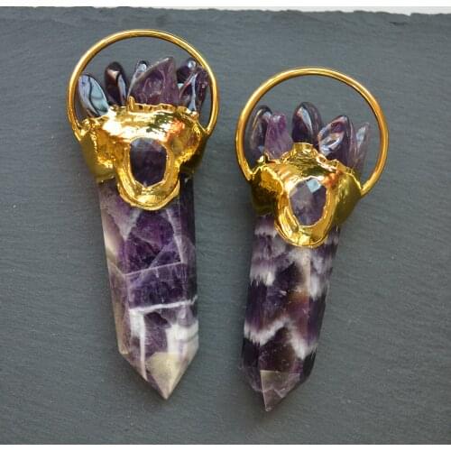 Nature Amethysts quartz crystal agates with amethysts gold plating loop pendant