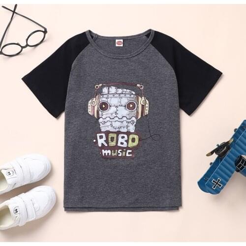 Casual Boys Clothes Kids Summer Clothes Cool Robot Print Patchworh Short Sleeve Boys T-shirts Tees Home Children Clothing 4-9Y