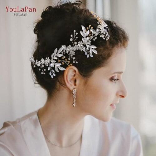 YouLaPan HP278 Elegant Alloy Flower Rhinestone Headband for Wedding Gold and Pearl Wedding Hair Accessories Bridal Headpieces