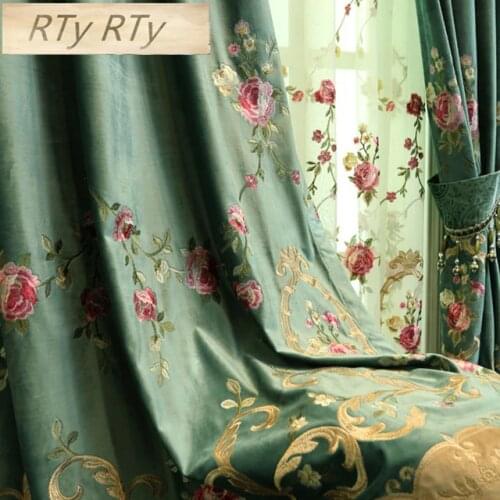 Luxury Green villa high quality velvet embroidered curtains for living room Tulle Curtain for Bedroom Window Treatment Drapes