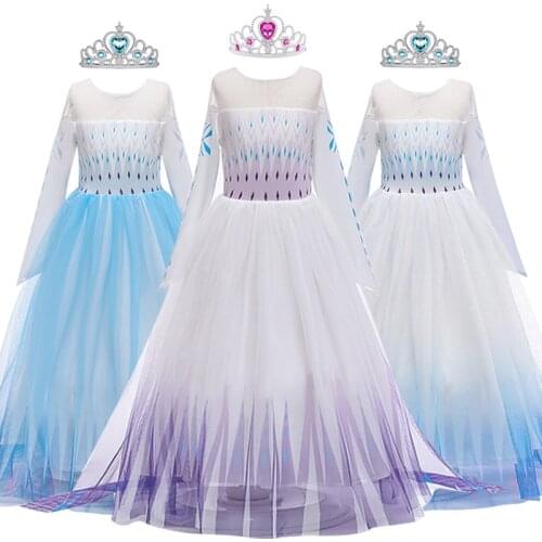 Elza Anna Dress Set Send Crown Baby Girls Dress Christmas Summer Dress Cosplay Costume Kids Clothes Vestido Party Fancy Dresses