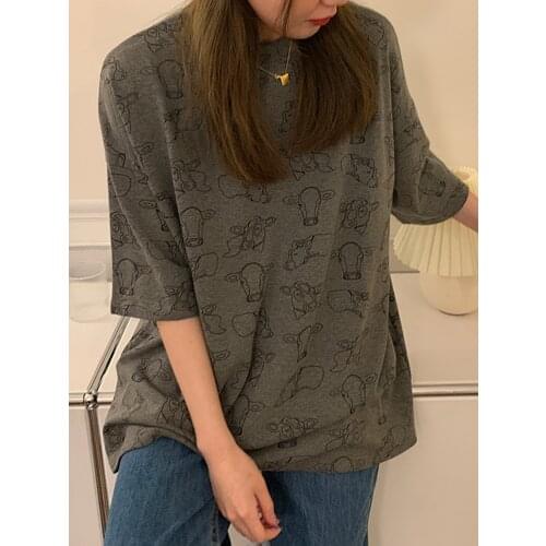 Cow Print t Shir 2021 Summer Loose Korean Version Ins Boyfriend Style Short-Sleeved t-Shirt Female Hiphop Half-Sleeved Top