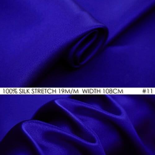 SILK STRETCH SATIN 108cm width 19momme/Pure Mulberry Silk Tissus For Wedding Dresses Sewing Factory Wholesale Royal Blue NO 11