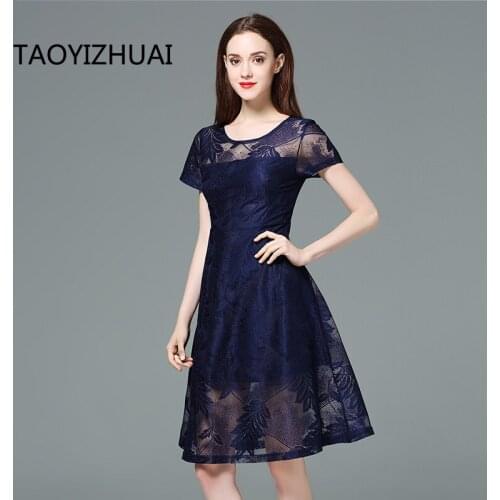 TAOYIZHUAI new arrival spring casual style lace dress large size slim elegant short sleeves a line party office women 11536