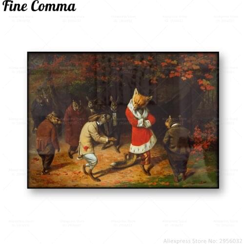 His Majesty Receives William Holbrook Beard Vintage Poster Print Painting Canvas Print Fox Rabbit Squirrel Animal Wall Art Decor