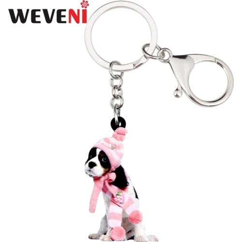 WEVENI Acrylic Sweet Cavalier King Charles Spaniel Dog Key Chains Keychain Rings Bag Car Charms Anime Jewelry For Women Girls